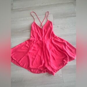 Vibrant Coral Pink Crosscross Strappy Romper